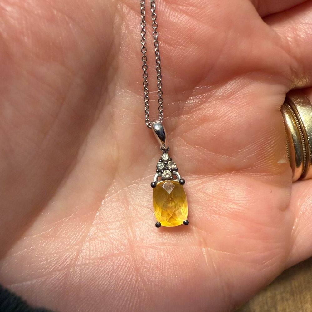 Levian 14k White Gold Citrine and Chocolate Diamond Necklace